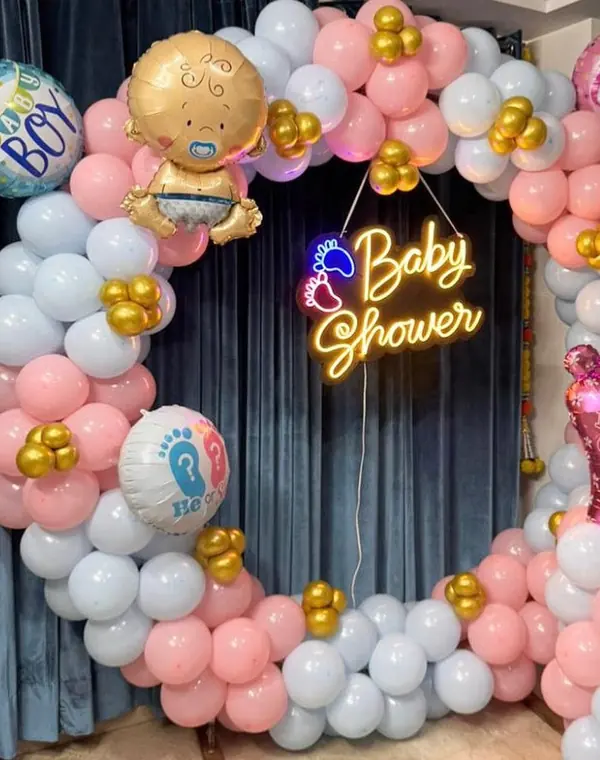 Modern neon baby shower decoration in Jaipur by Shava Moments